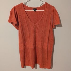 Torrid Orange Everyday Soft Pullover Pointelle Ruffle Sleeve Sweater Size 2X